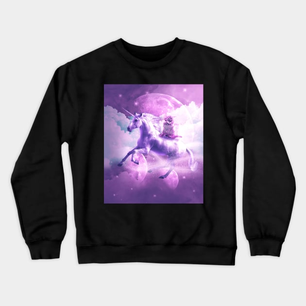 Kitty Cat Riding On Flying Space Galaxy Unicorn Crewneck Sweatshirt by Random Galaxy